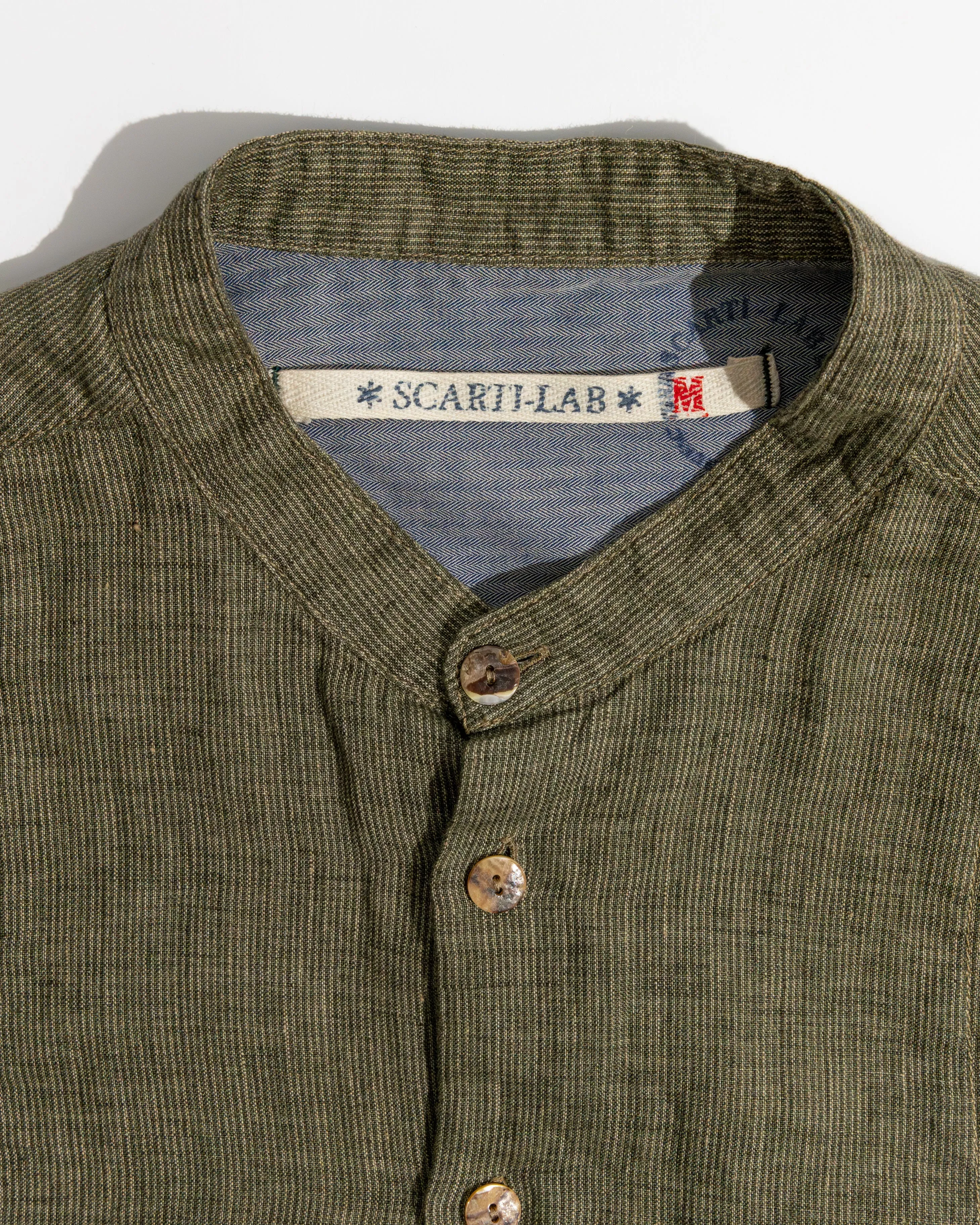 【Scarti-Lab】Linen Woven Man Stripe Shirt Avocado 304 SV474 義製亞麻直條紋襯衫 草綠色 sold by Blue Beach Denim product image thumbnail 2
