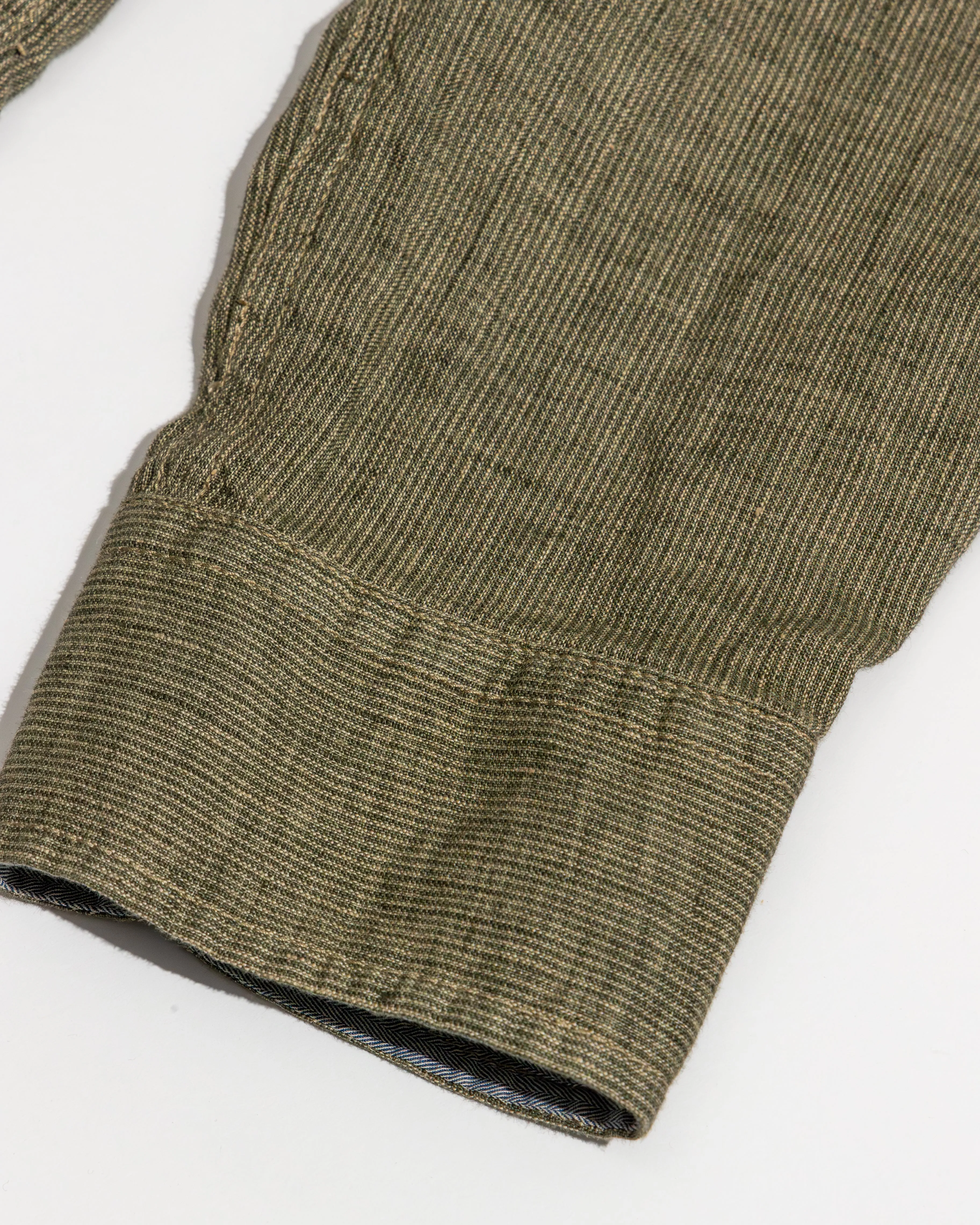 【Scarti-Lab】Linen Woven Man Stripe Shirt Avocado 304 SV474 義製亞麻直條紋襯衫 草綠色 sold by Blue Beach Denim product image thumbnail 3