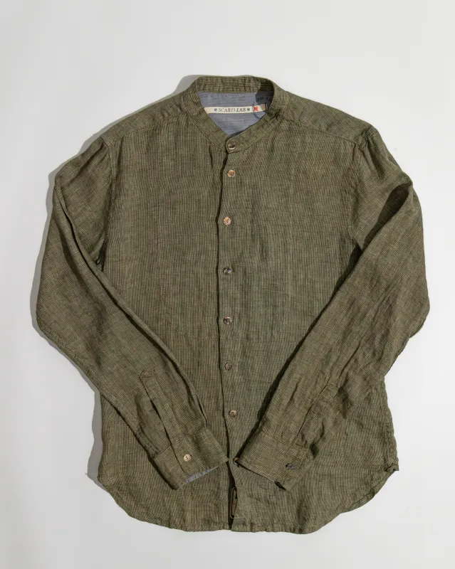 【Scarti-Lab】Linen Woven Man Stripe Shirt Avocado 304 SV474 義製亞麻直條紋襯衫 草綠色 sold by Blue Beach Denim
