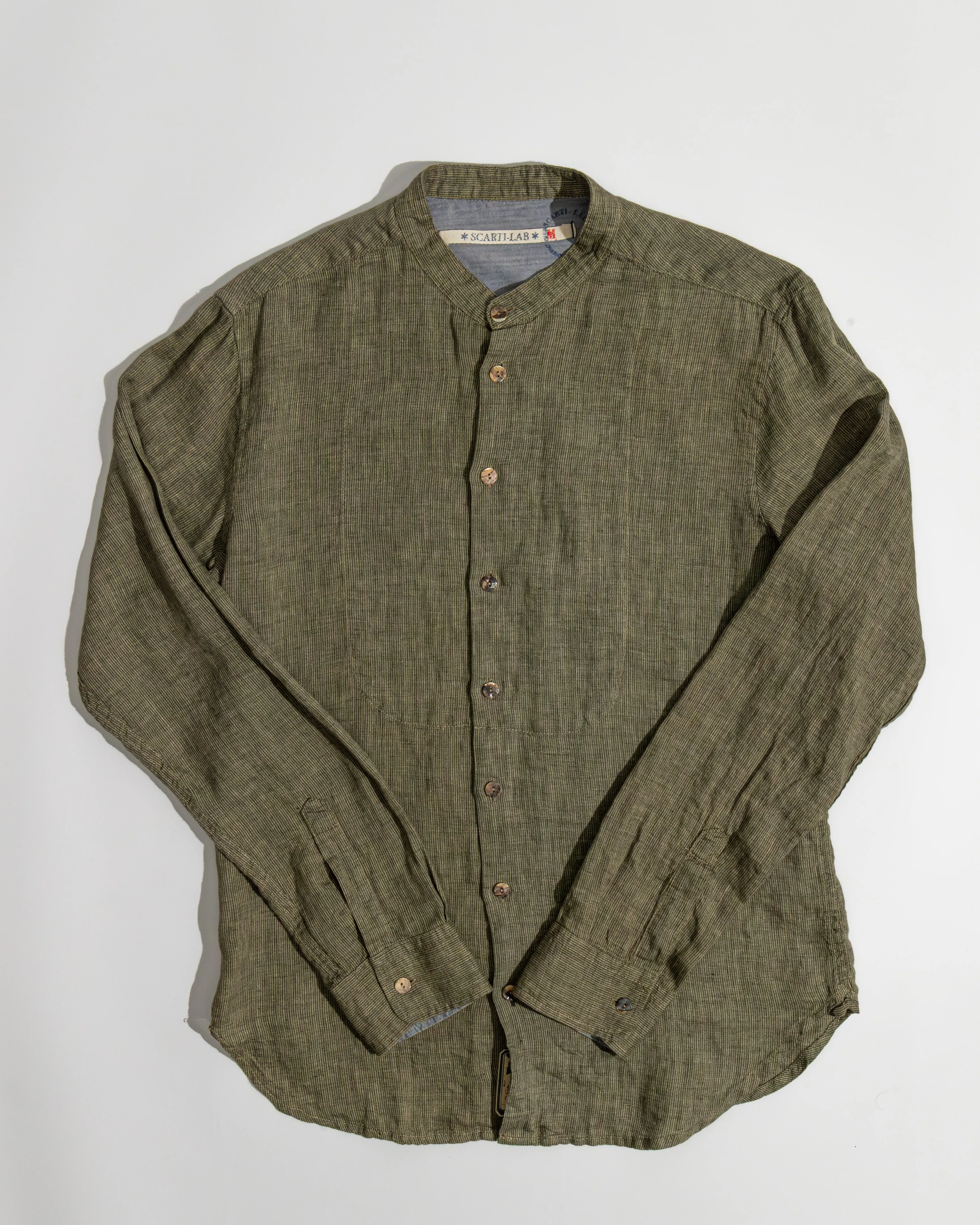 【Scarti-Lab】Linen Woven Man Stripe Shirt Avocado 304 SV474 義製亞麻直條紋襯衫 草綠色 sold by Blue Beach Denim