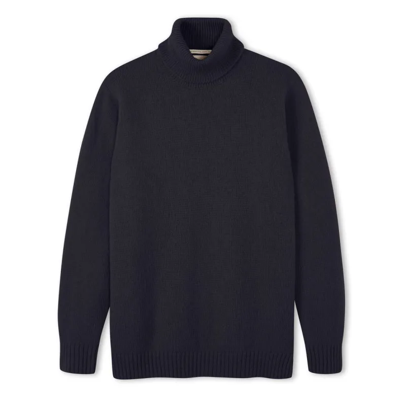 【Peregrine】Makers Stitch Polo Neck Sweater Navy 海藍色水洗美麗諾高領毛衣 sold by Blue Beach Denim