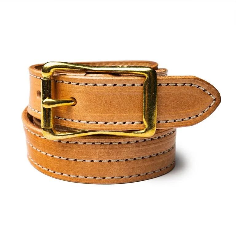 【Yuketen 】1" Triple Stitch Belt Russet 窄版三本針縫線天然棕色皮帶 sold by Blue Beach Denim
