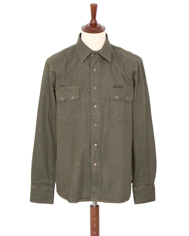 【Indigofera】Ryman Denim Shirt, Carson Denim Green 卡森綠色丹寧西部鋸齒牛仔襯衫 sold by Blue Beach Denim