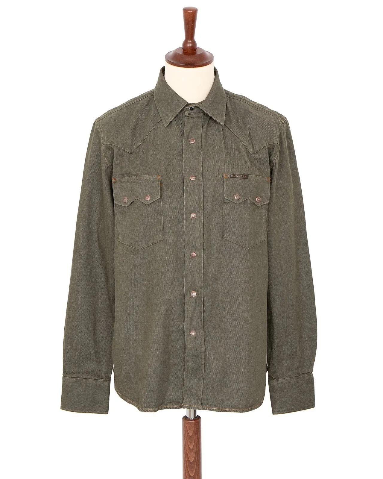 【Indigofera】Ryman Denim Shirt, Carson Denim Green 卡森綠色丹寧西部鋸齒牛仔襯衫 sold by Blue Beach Denim