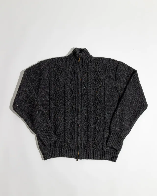 【Inis Meáin】Cashmere Aran Zipper Jacket Charcoal Fleck 碳黑混毛色喀什米爾阿蘭拉鍊毛衫 sold by Blue Beach Denim