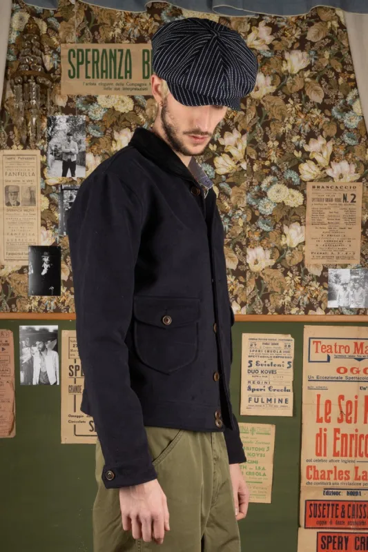 【Scarti-Lab】707F SN960 Moleskine Shawl Collar Jacket 海軍藍厚磅鼴鼠皮哥薩克外套 sold by Blue Beach Denim