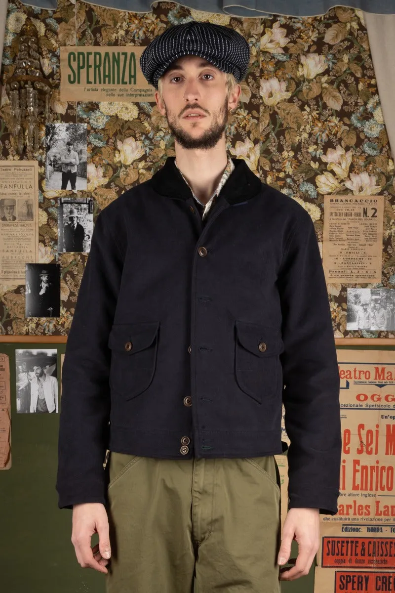 【Scarti-Lab】707F SN960 Moleskine Shawl Collar Jacket 海軍藍厚磅鼴鼠皮哥薩克外套 sold by Blue Beach Denim product image thumbnail 4