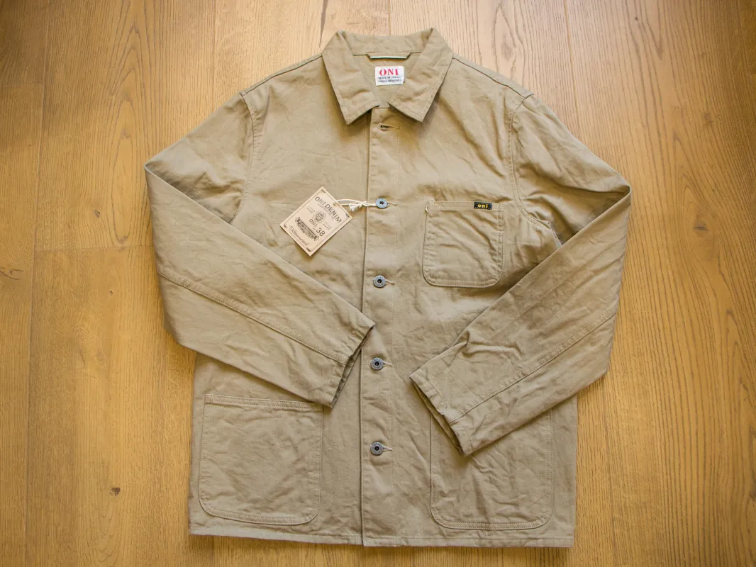 【ONI DENIM】03501-SVC-KHB Light Beige 輕磅復古卡其布邊工裝夾克 made by Oni