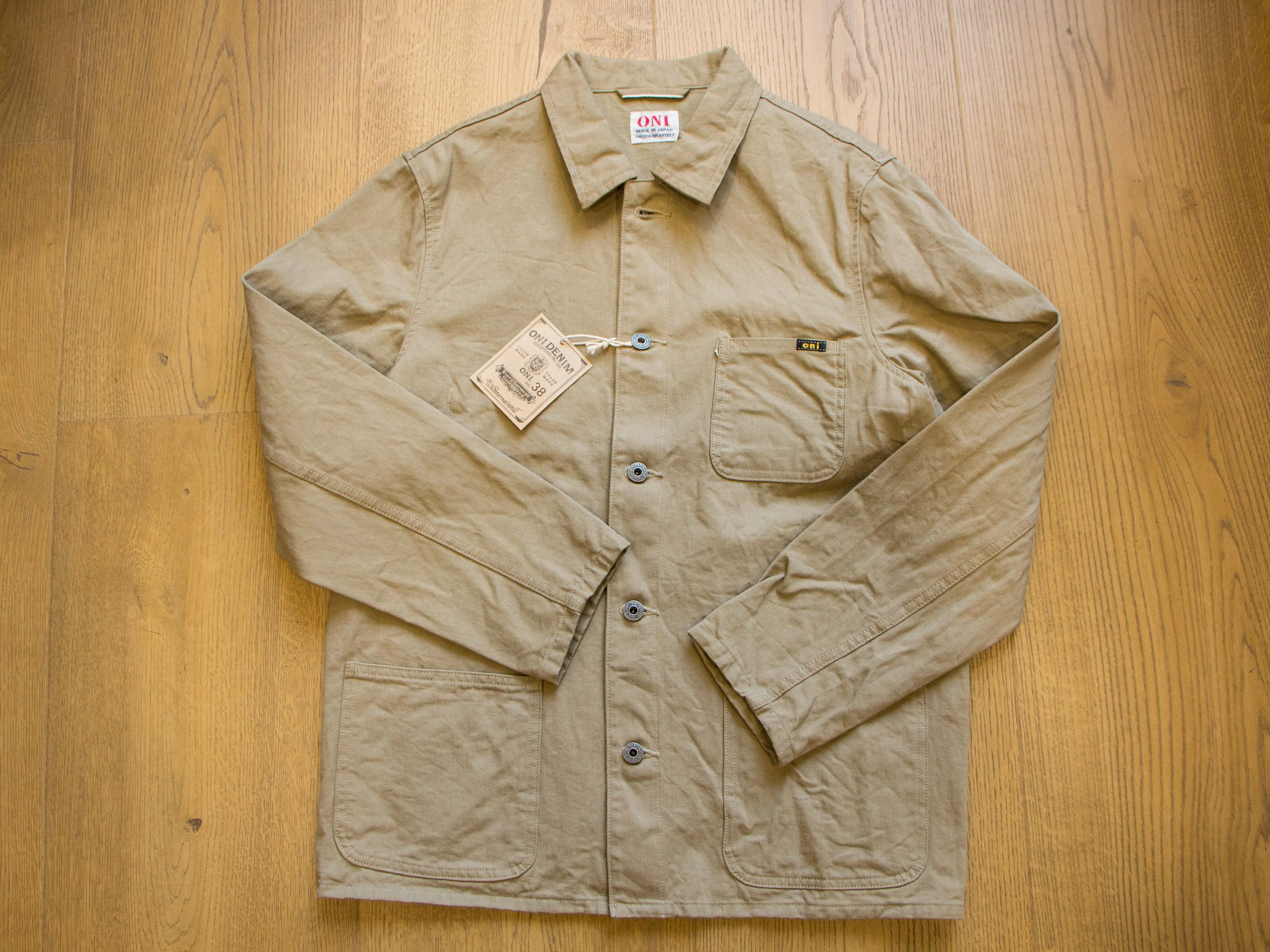 【ONI DENIM】03501-SVC-KHB Light Beige 輕磅復古卡其布邊工裝夾克 sold by Blue Beach Denim