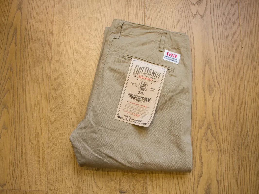 【ONI DENIM】737-SVC-KHB Selvedge Chino Light Beige 輕磅復古卡其色寬鬆直筒休閒褲 sold by Blue Beach Denim