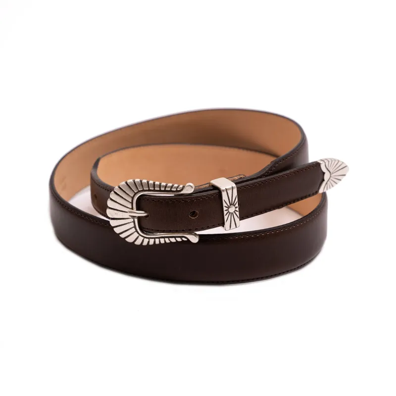 【Shangri-La Heritage】“Wild Star” Western Belt Brown 咖啡色義大利西部皮帶 sold by Blue Beach Denim