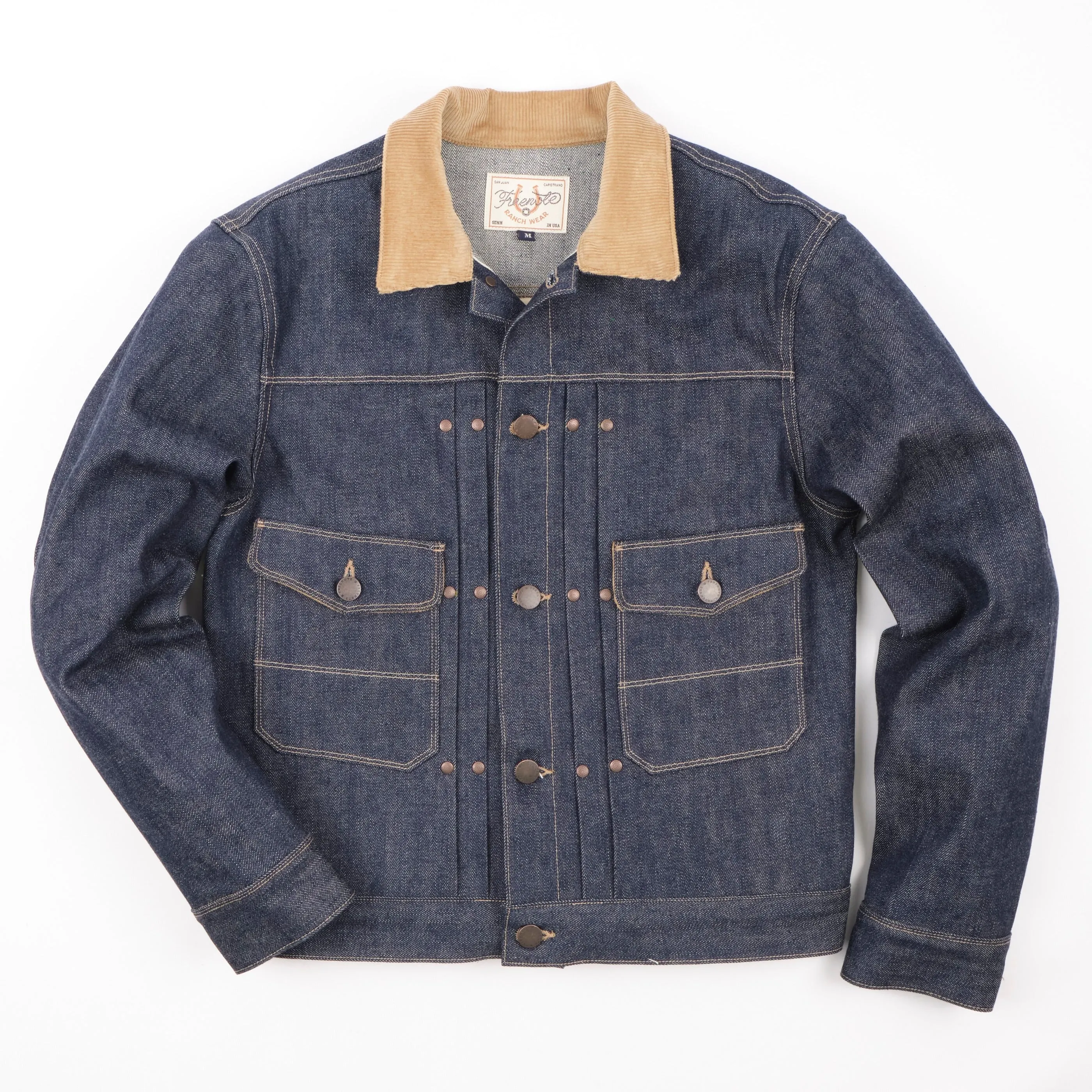 【Freenote】RJ-3 13 Ounce Indigo Denim 燈心絨拚領復古牛仔外套 sold by Blue Beach Denim