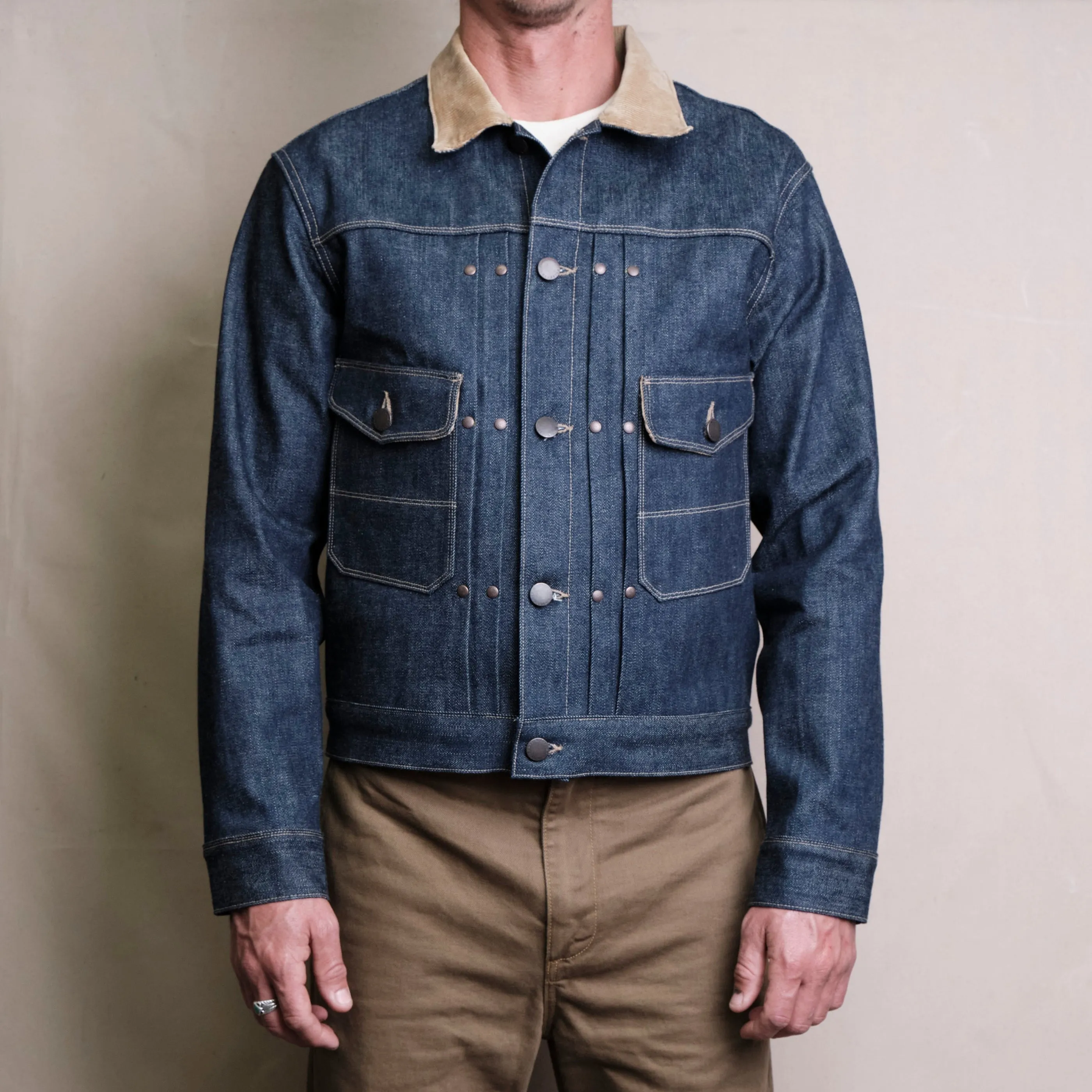 【Freenote】RJ-3 13 Ounce Indigo Denim 燈心絨拚領復古牛仔外套 sold by Blue Beach Denim product image thumbnail 2