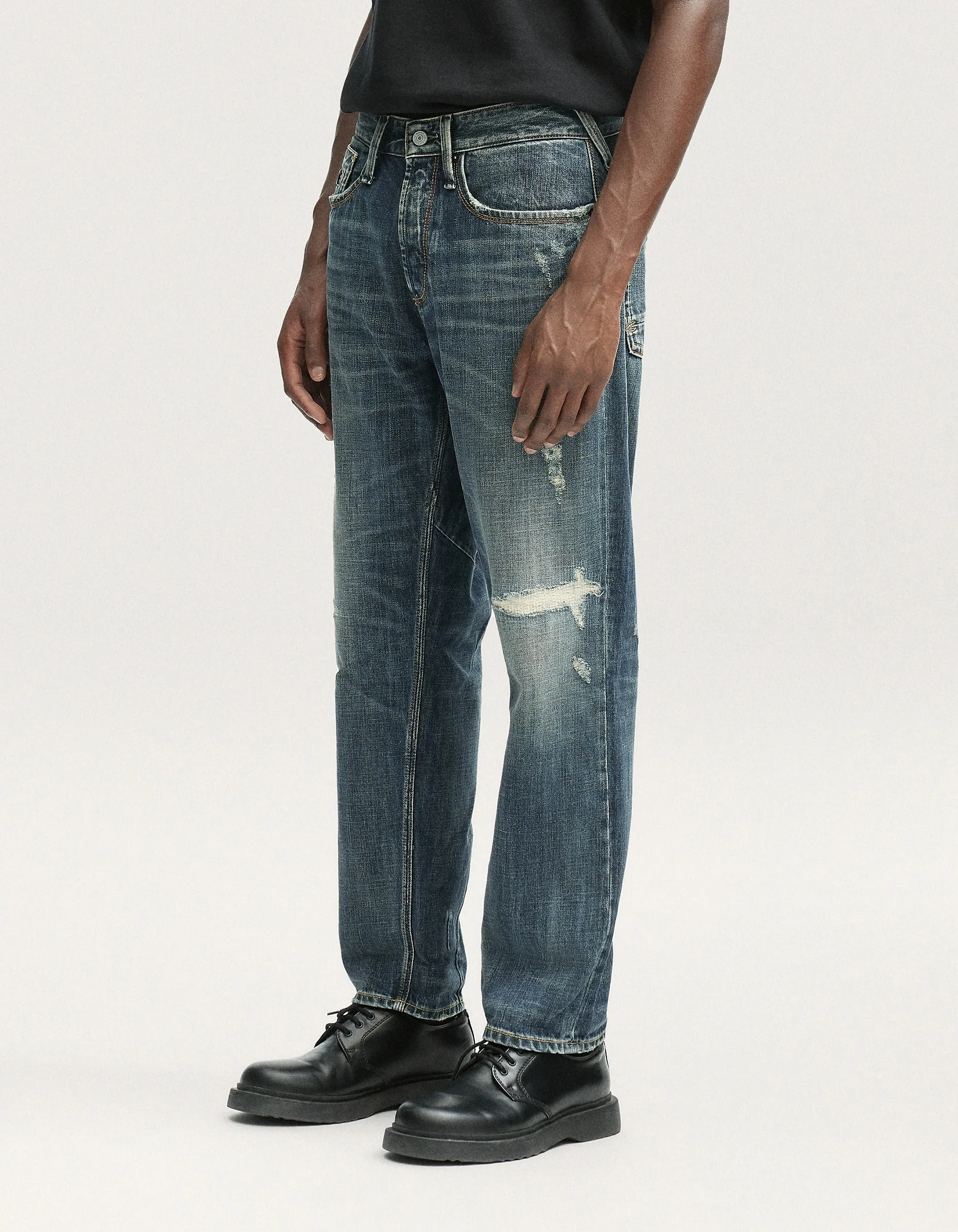 【DENHAM】Dart Cinch 立體剪裁作舊補丁巴黎扣寬鬆錐形布邊牛仔褲 sold by Blue Beach Denim product image thumbnail 3