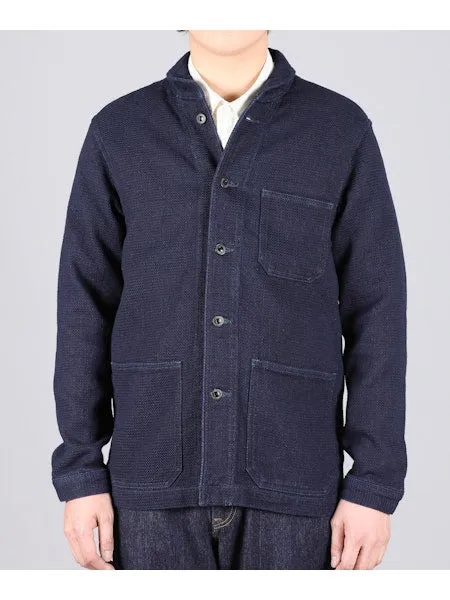 【MOMOTARO】03042 Indigo Dobby Coverall Jacket 圓領藍染刺仔工裝夾克 sold by Blue Beach Denim