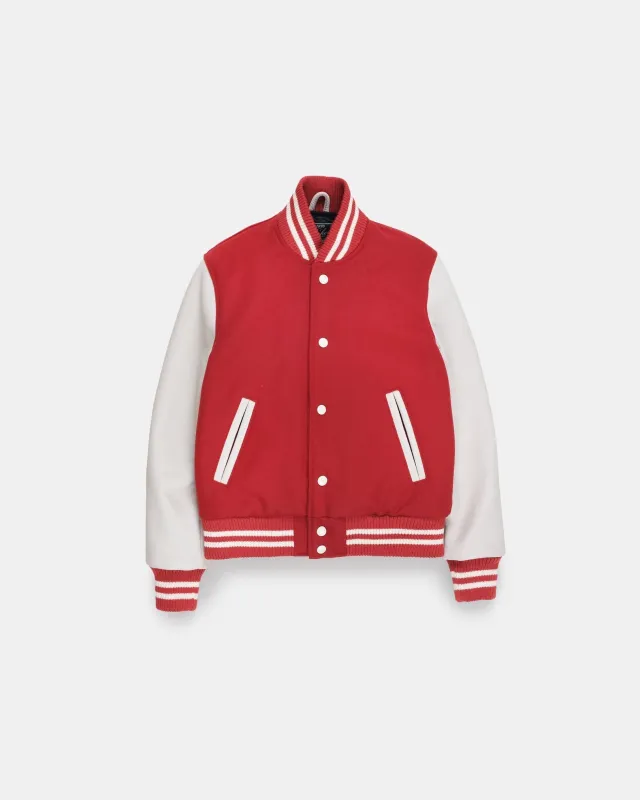 【Dehen 1920】Varsity Jacket Forster Red Melton / Milk 校園運動夾克紅色拼接牛奶色皮袖 sold by Blue Beach Denim