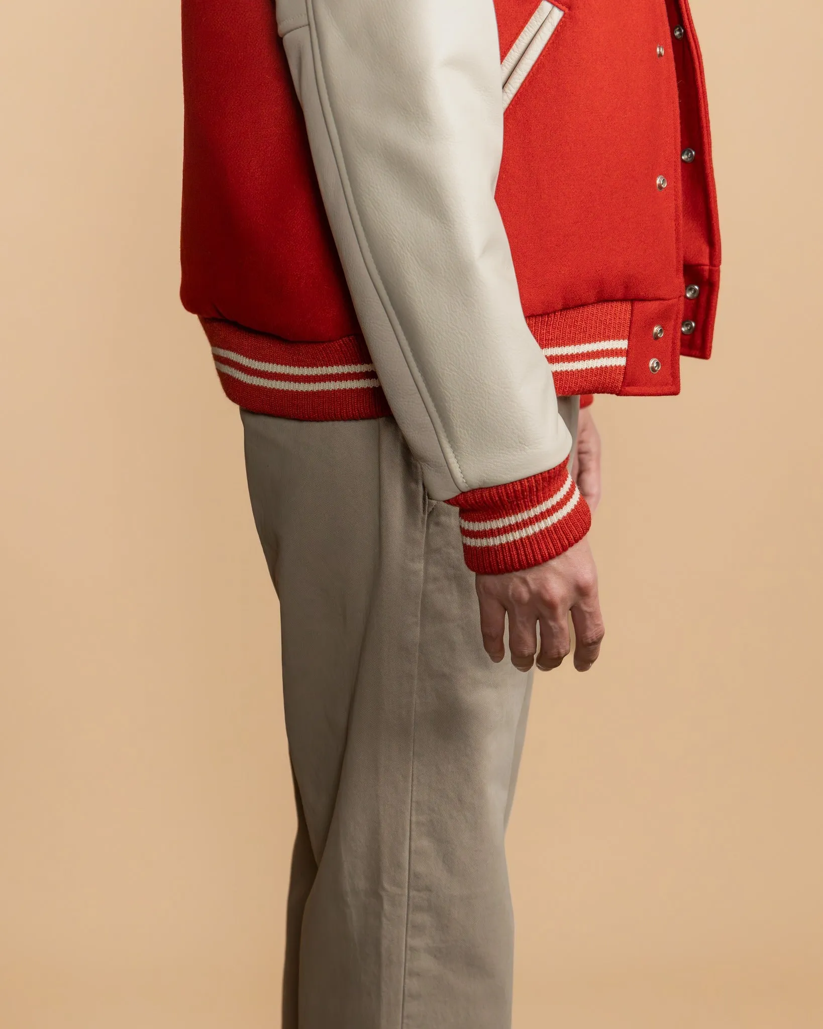 【Dehen 1920】Varsity Jacket - Forster, Red Melton, Milk 校隊外套紅色拼接牛奶色皮袖 sold by Blue Beach Denim product image thumbnail 5