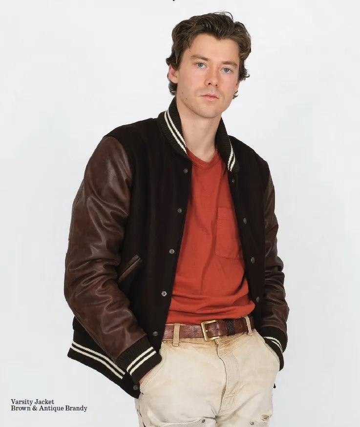 【Dehen 1920】Varsity Jacket - Brown Melton, Antique Brandy 校隊外套咖啡拼接白蘭地色皮袖 sold by Blue Beach Denim product image thumbnail 2