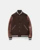 【Dehen 1920】Varsity Jacket Brown Melton / Antique Brandy 校園運動夾克咖啡拼接白蘭地色皮袖 sold by Blue Beach Denim