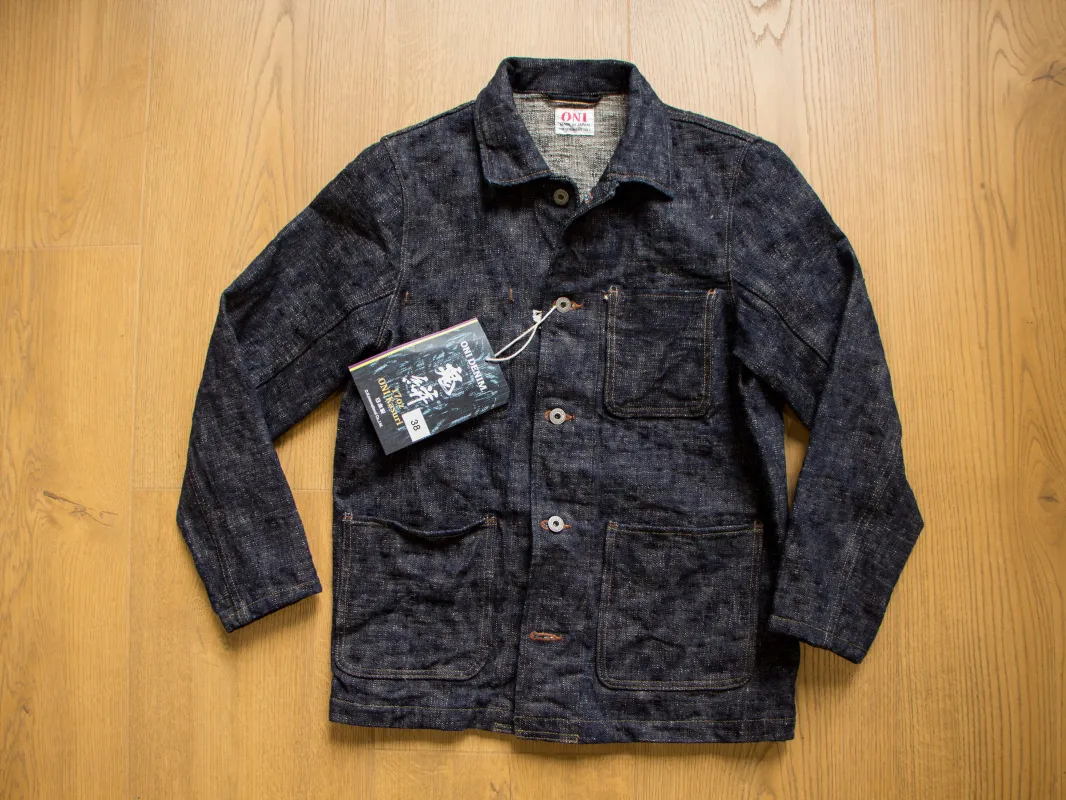 【ONI DENIM】03502KA 17oz Kasuri Denim Coveralls 鬼絣丹寧復古工裝夾克 sold by Blue Beach Denim
