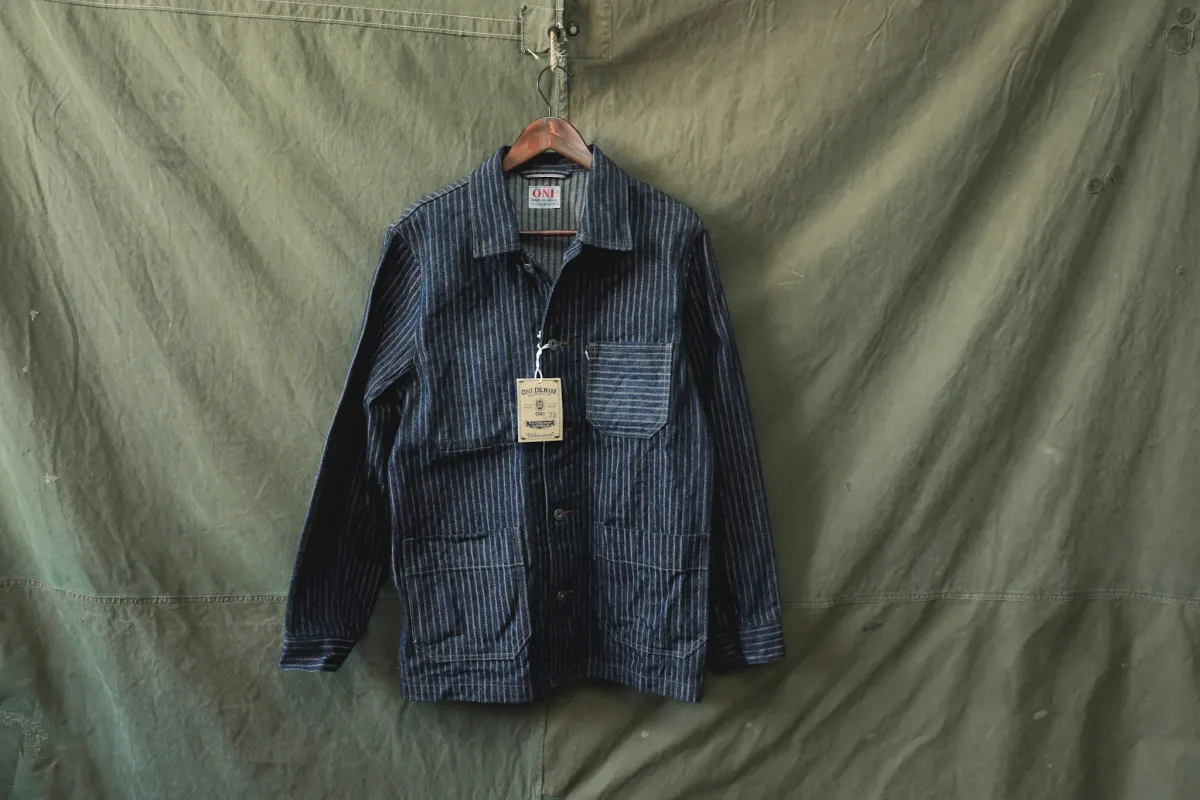 【ONI DENIM】03501-HJS Coverall Drop Needle Stitching Jacquard Denim 特殊抽針緹花條紋工裝外套 sold by Blue Beach Denim