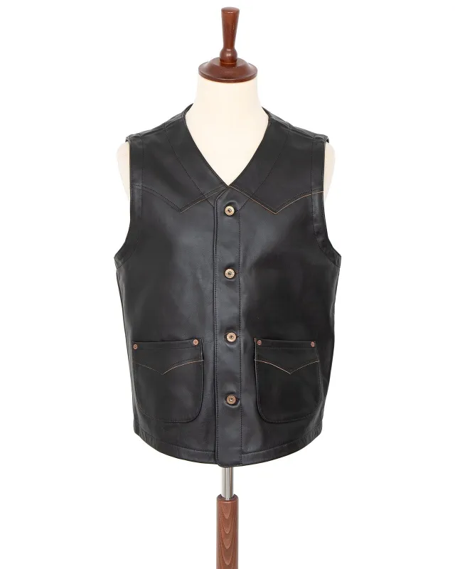 【Indigofera】 Monroe Leather Vest Black Tea Core 黑茶芯牛皮背心 sold by Blue Beach Denim