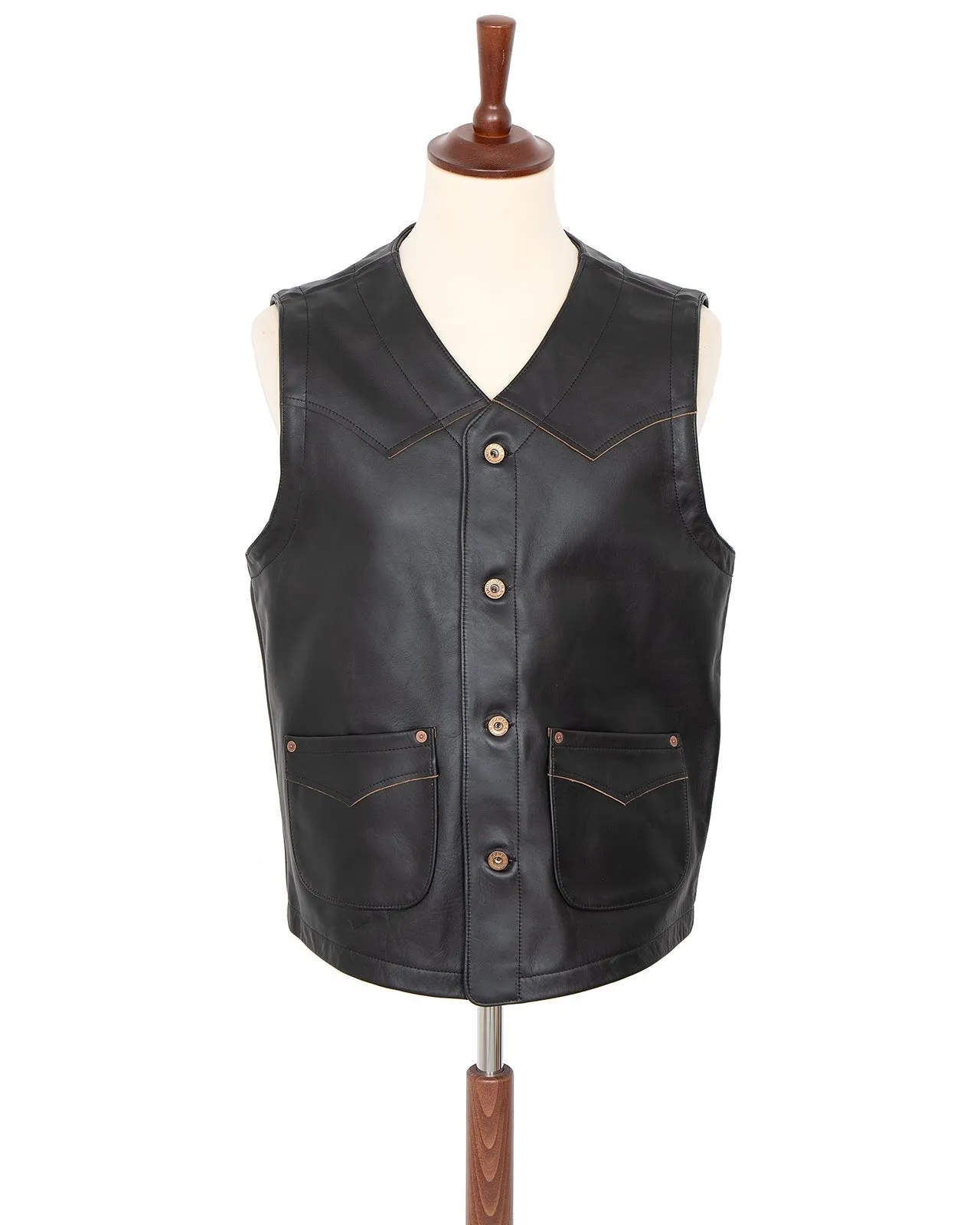 【Indigofera】 Monroe Leather Vest Black Tea Core 黑茶芯牛皮背心 sold by Blue Beach Denim