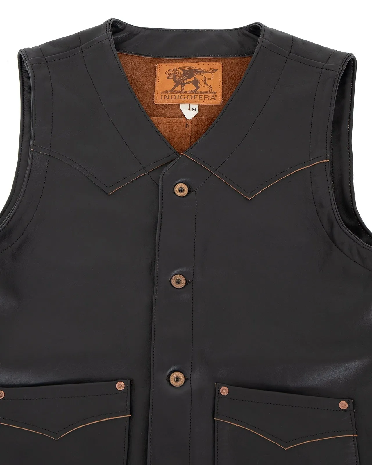 【Indigofera】 Monroe Leather Vest Black Tea Core 黑茶芯牛皮背心 sold by Blue Beach Denim product image thumbnail 2