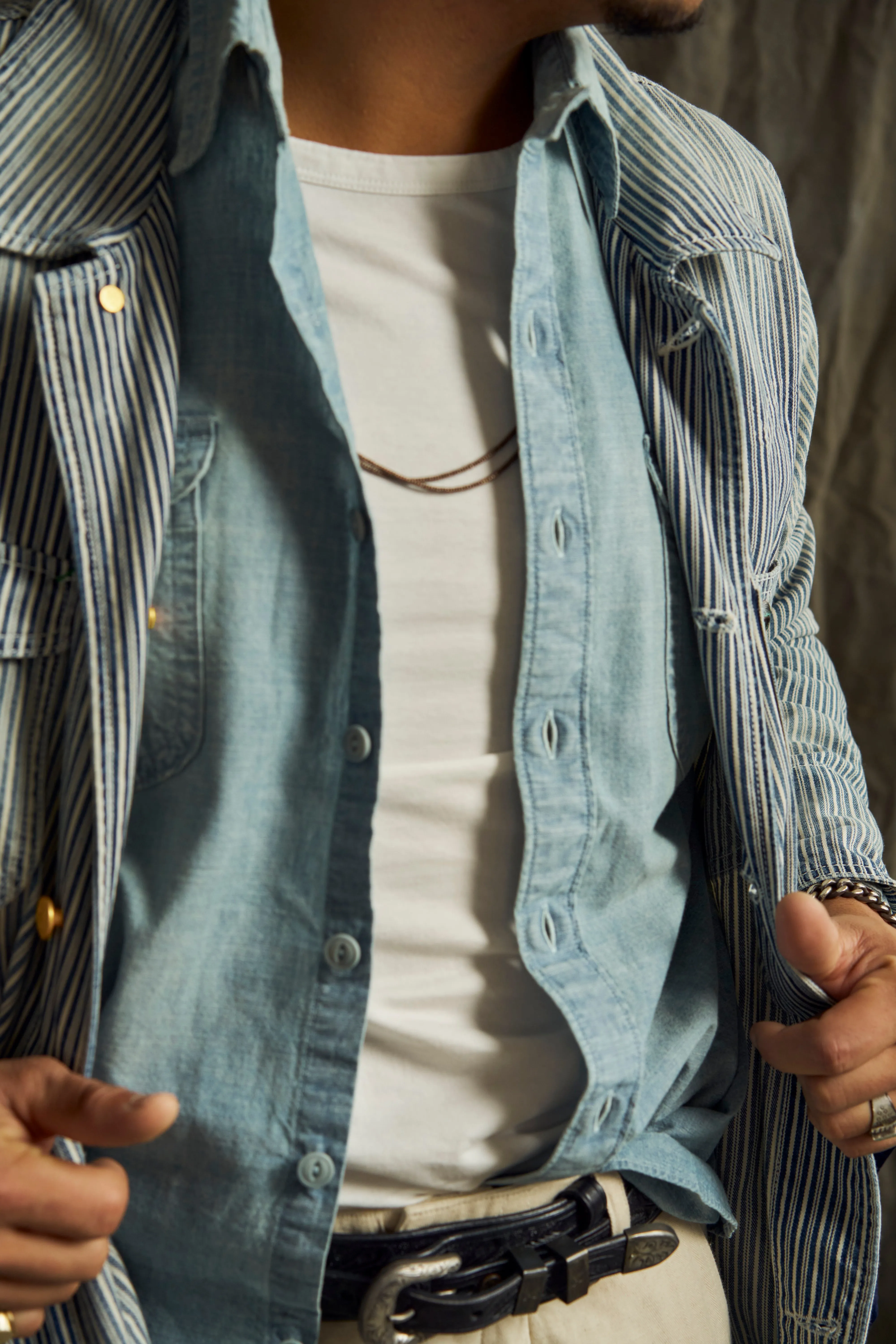 【WYTHE】Chambray Workshirt - Distressed and Sunfaded Indigo 日曬復古水手布工作襯衫 sold by Blue Beach Denim product image thumbnail 4