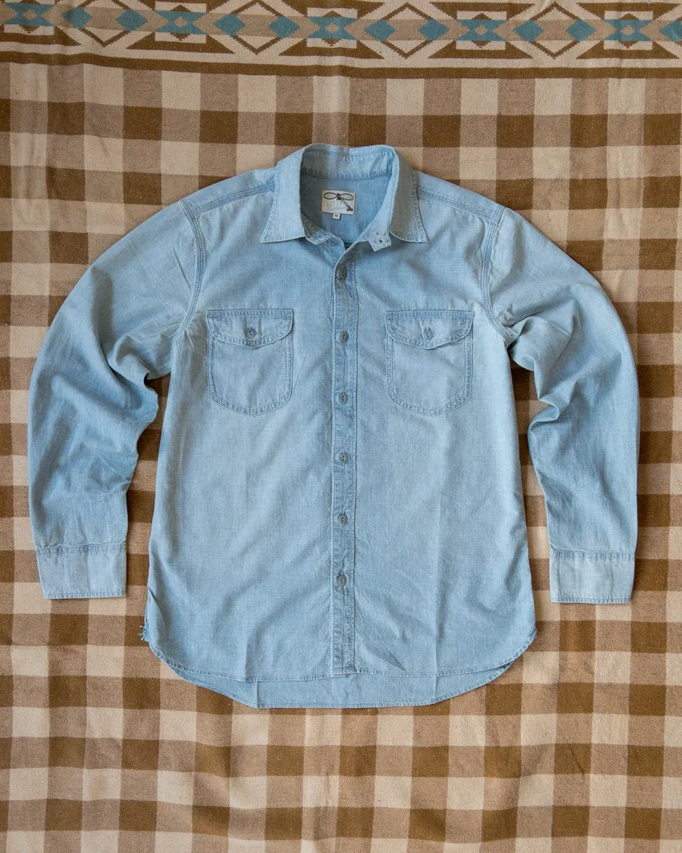 【WYTHE】Chambray Workshirt - Distressed and Sunfaded Indigo 日曬復古水手布工作襯衫 sold by Blue Beach Denim