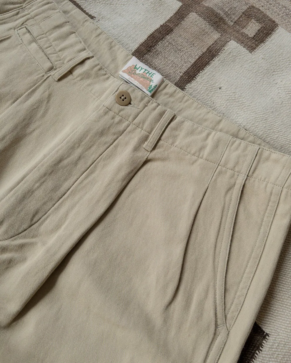 【WYTHE】Pleated Slub Cotton Linen Twill Chino - Camp Khaki 復古米色棉麻混紡高腰寬鬆直筒卡其褲 sold by Blue Beach Denim product image thumbnail 2