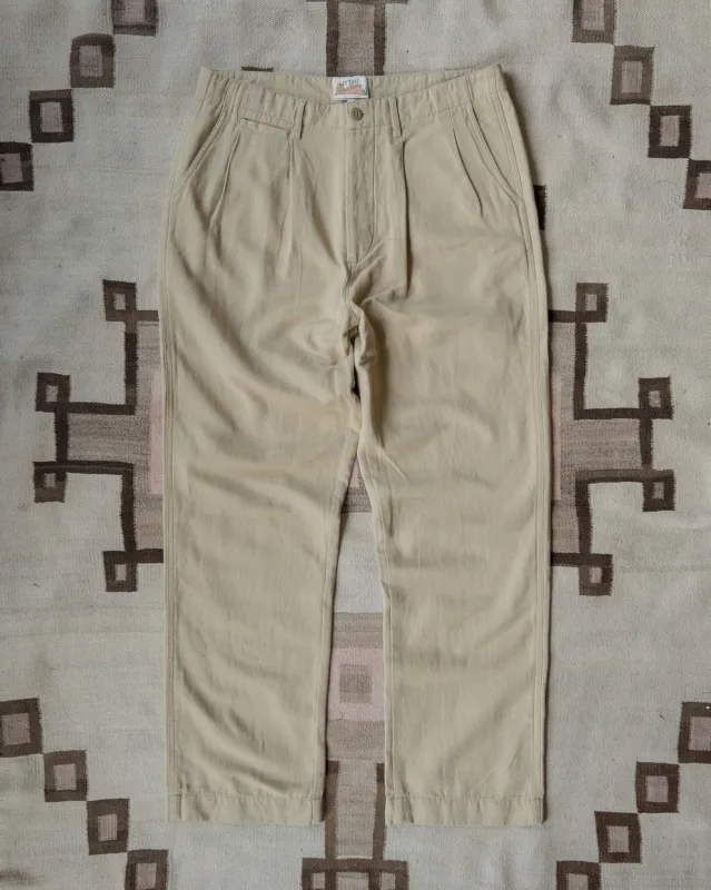 【WYTHE】Pleated Slub Cotton Linen Twill Chino - Camp Khaki  復古米色棉麻混紡高腰寬鬆直筒卡其褲 sold by Blue Beach Denim
