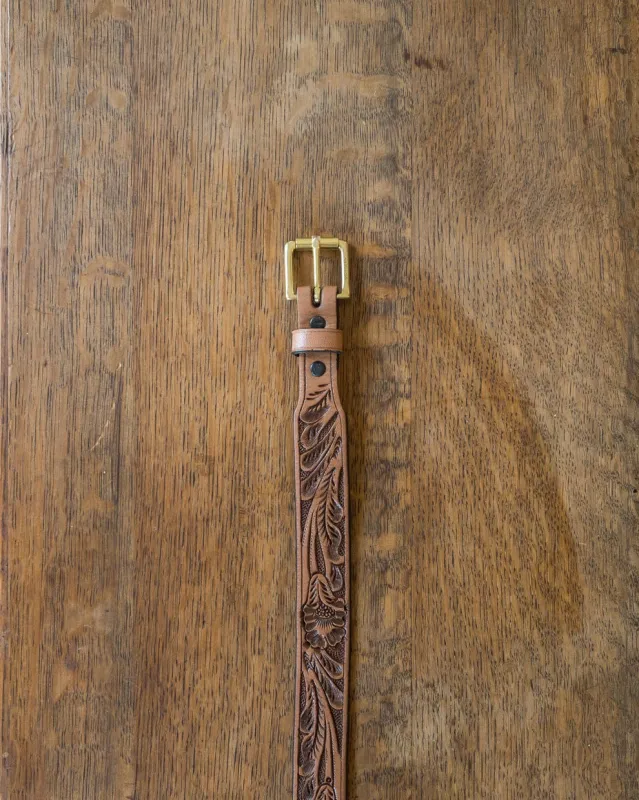 【WYTHE】Western Tooled Leather Belt - Cognac 干邑色西部純手工雕花皮帶 sold by Blue Beach Denim