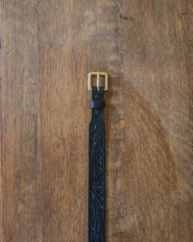 【WYTHE】Western Tooled Leather Belt - Black 黑色西部純手工雕花皮帶 sold by Blue Beach Denim