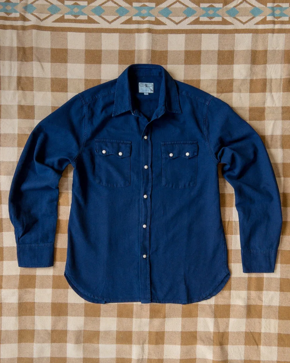 【WYTHE】Yarn Dyed Sateen Pearlsnap Shirt - Indigo 藍染天絲棉西部襯衫 sold by Blue Beach Denim