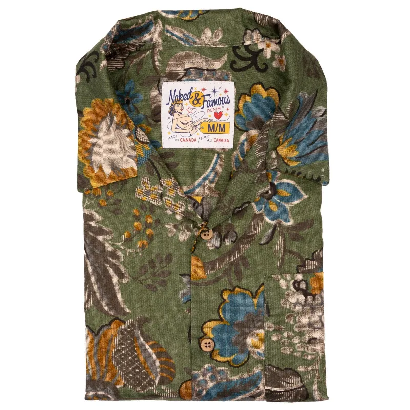 【Naked & Famous】Aloha Shirt Vintage Pique Green 花卉立體緹花布短袖襯衫 sold by Blue Beach Denim