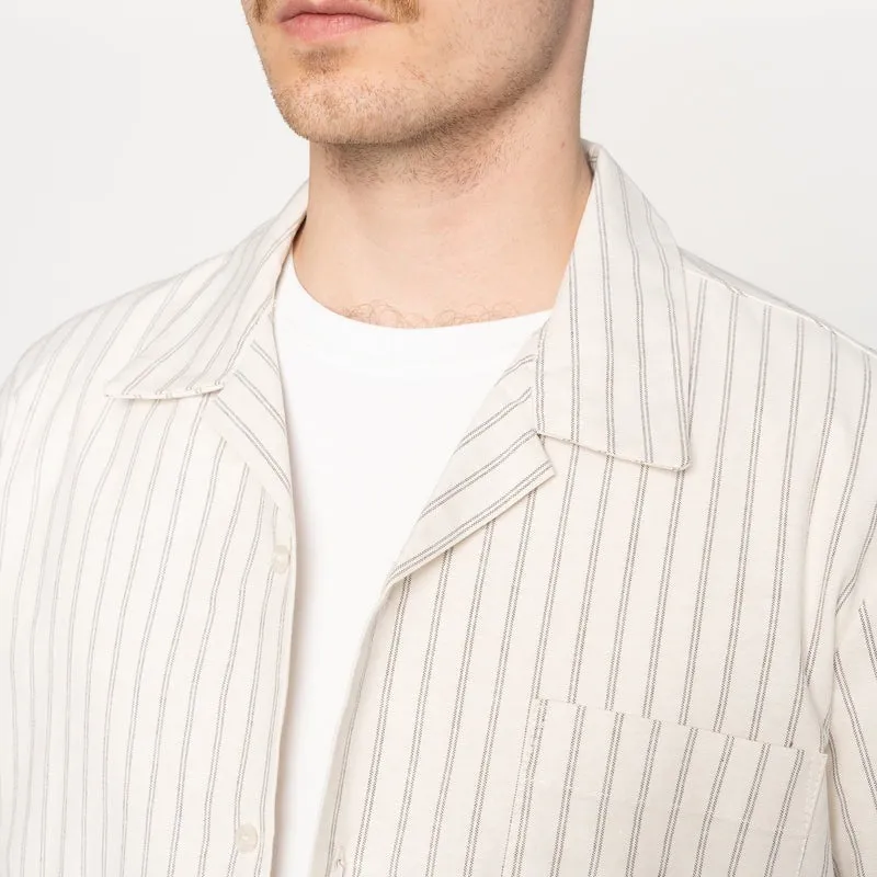 【Naked & Famous】Aloha Shirt Striped Oxford Ecru 原棉色牛津布直條紋短袖襯衫 sold by Blue Beach Denim product image thumbnail 3