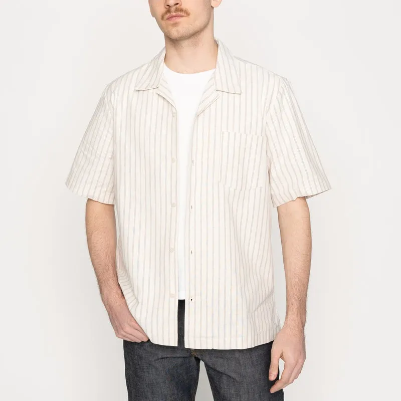 【Naked & Famous】Aloha Shirt Striped Oxford Ecru 原棉色牛津布直條紋短袖襯衫 sold by Blue Beach Denim product image thumbnail 2