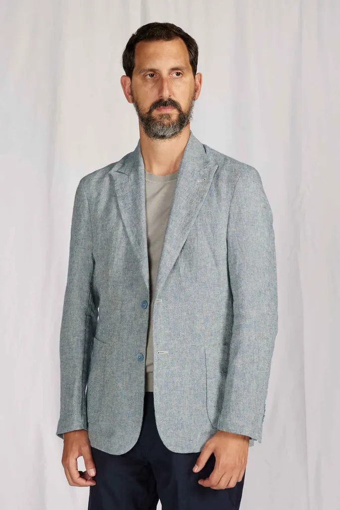 【ABCL Garments】BLAZER Light Blue Linen Ramie Canvas 淺藍純麻混紡休閒西外 sold by Blue Beach Denim