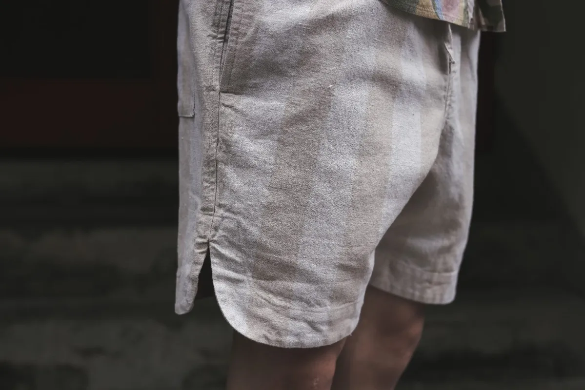 【ABCL Garments】RUNNING Hemp Big Stripe Natural Shorts 天然色棉麻混紡大條紋短褲 sold by Blue Beach Denim