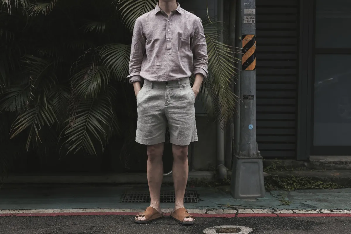 【ABCL Garments】HALF MINIERA Pdp Hemp Sage Shorts 棉麻混紡細格紋短褲 sold by Blue Beach Denim