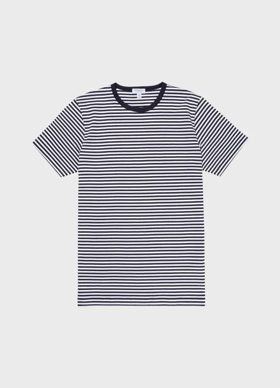 【Sunspel】SS Crew Neck T-Shirt White/Navy 海軍條紋頂級匹馬棉經典短袖Tee sold by Blue Beach Denim