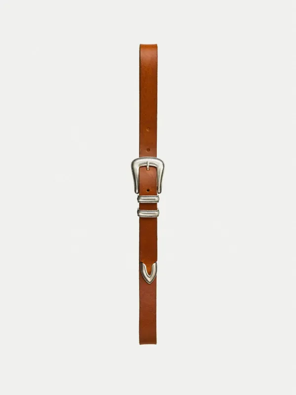 【Nudie Jeans】Western Silver Belt Toffee Brown 植柔革太妃糖色西部皮帶 sold by Blue Beach Denim