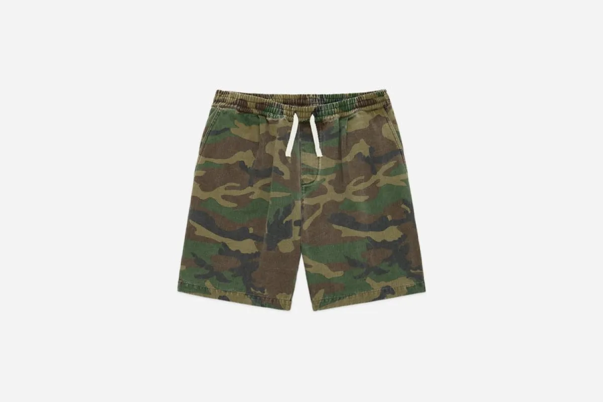 【3sixteen】Drawstring Shorts Camo Twill 復古石洗迷彩綁帶短褲 sold by Blue Beach Denim