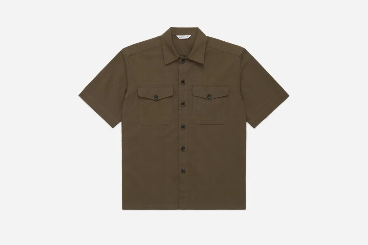 【3sixteen】Safari Shirt Drab Barkcloth 褐色樹皮布獵遊襯衫 sold by Blue Beach Denim