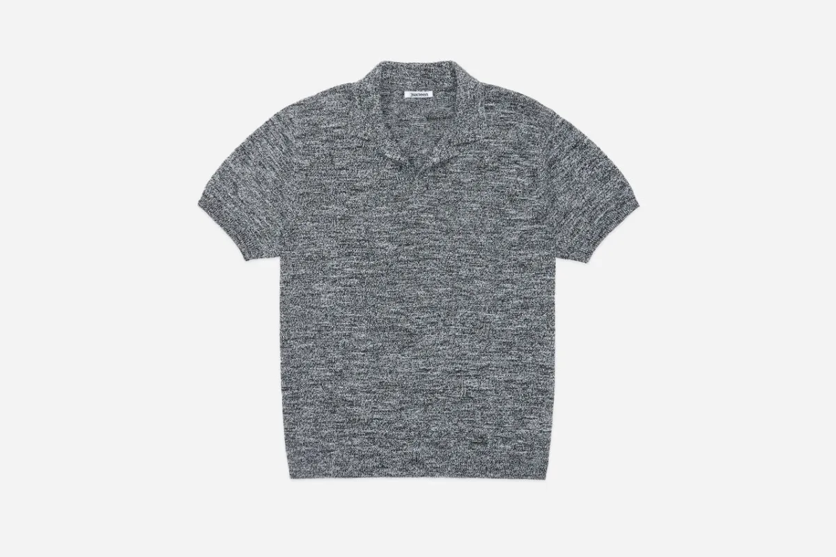 【3sixteen】Knit Polo Black Marled Yarn 灰黑色匹馬棉針織混紗短袖開領Polo衫 sold by Blue Beach Denim