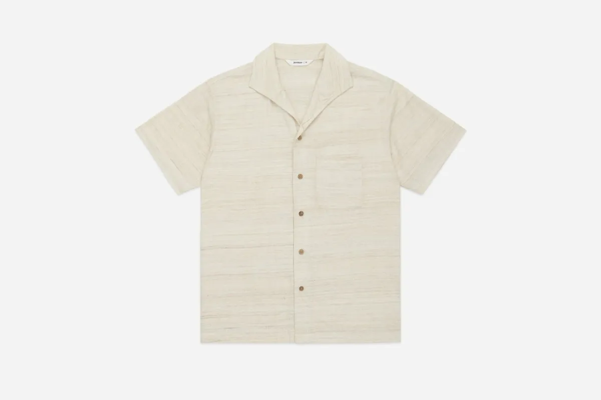 【3sixteen】Leisure Shirt Ivory Handloom Silk 象牙色全真絲手搖織布休閒襯衫 sold by Blue Beach Denim