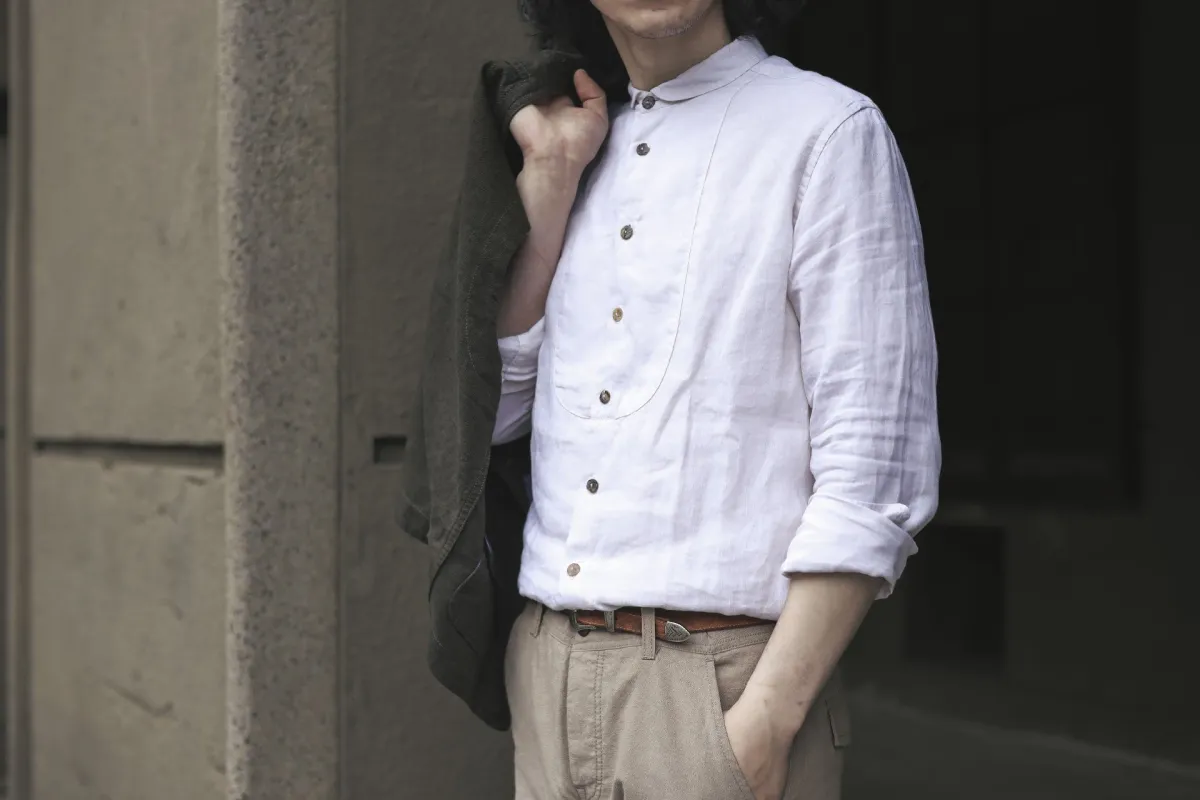 【Scarti-Lab】Linen Woven Man Work Shirt White 337 SV437 義製亞麻工裝襯衫 白色 sold by Blue Beach Denim