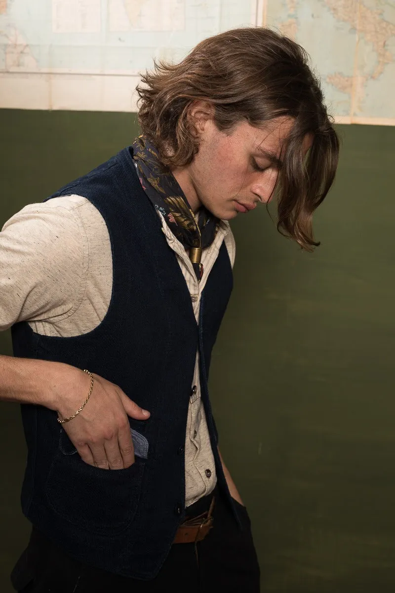 【Scarti-Lab】Cotton Linen Blend Work Vest Indigo 403 SM407 日製棉麻混紡 義式工裝背心 藍染 sold by Blue Beach Denim product image thumbnail 3