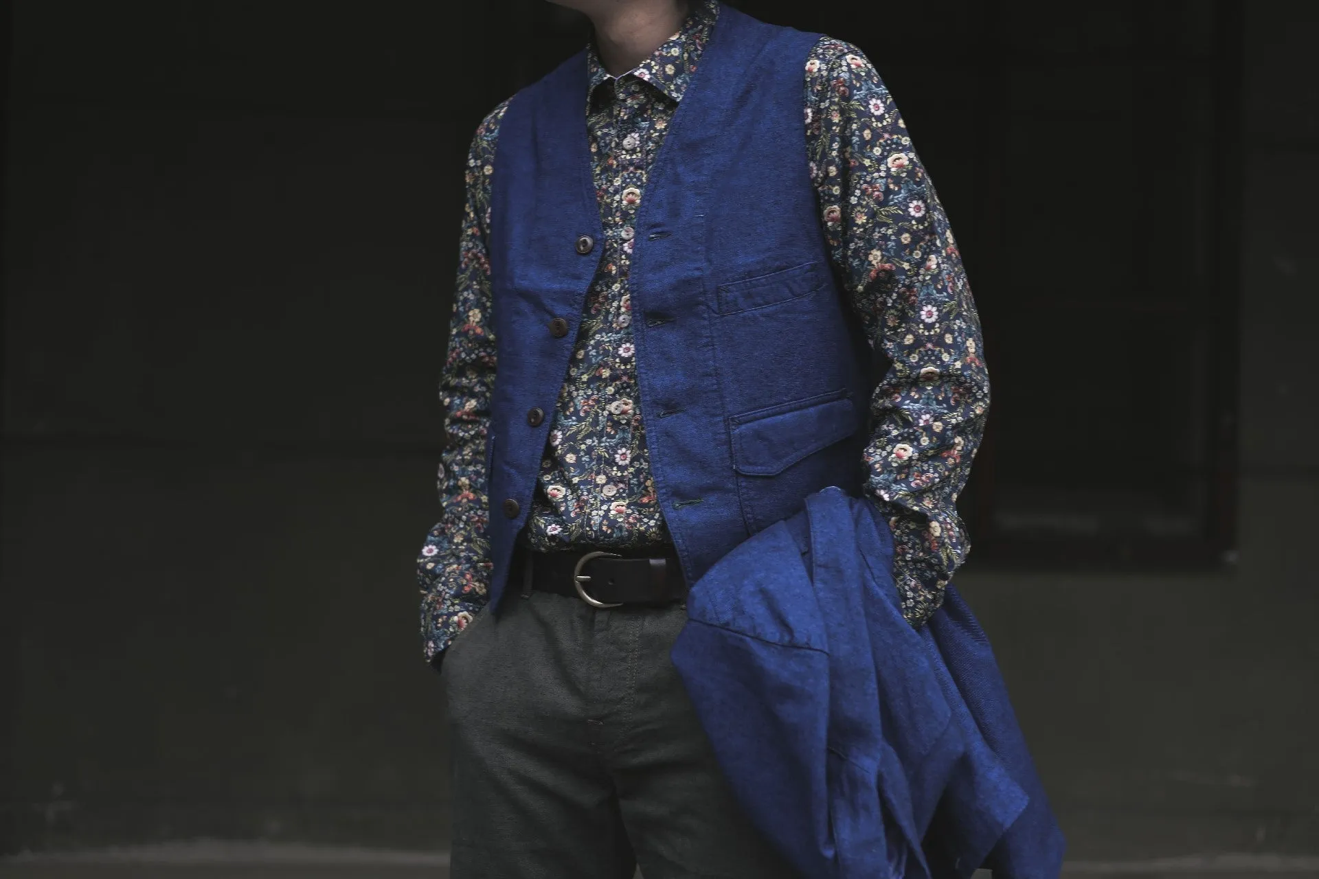 【Scarti-Lab】Cotton Linen Blend Work Vest Indigo 403 SM407 日製棉麻混紡 義式工裝背心 藍染 sold by Blue Beach Denim